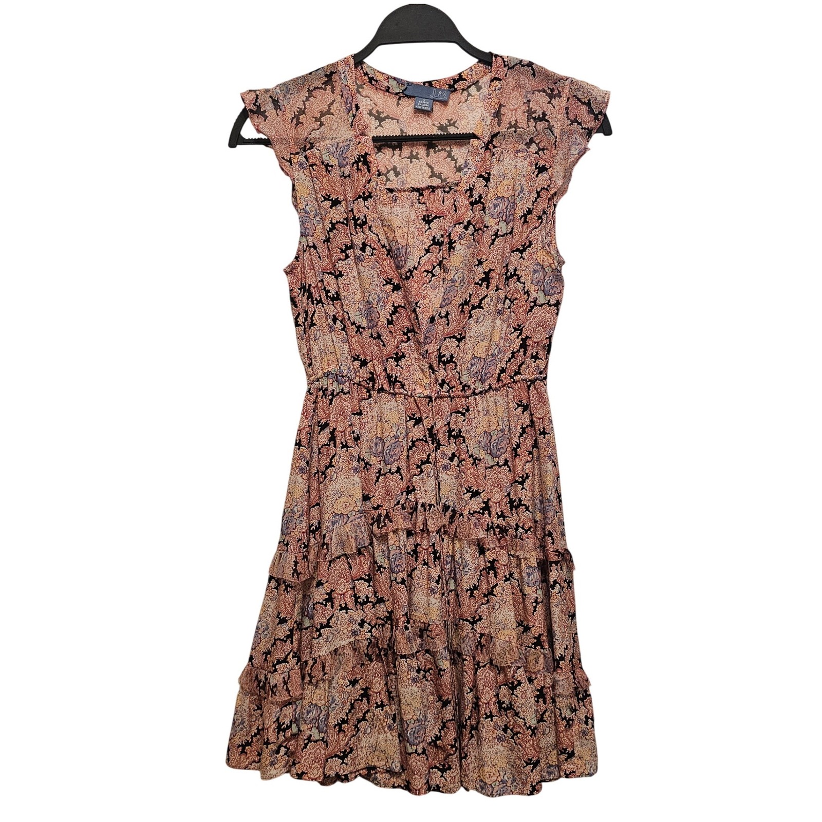 Dil Silk Paisley Floral Tiered Ruffle Mini Dress Orange Purple Size 0
